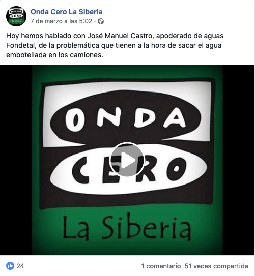 Aguas Fondetal en Onda Cero La Siberia